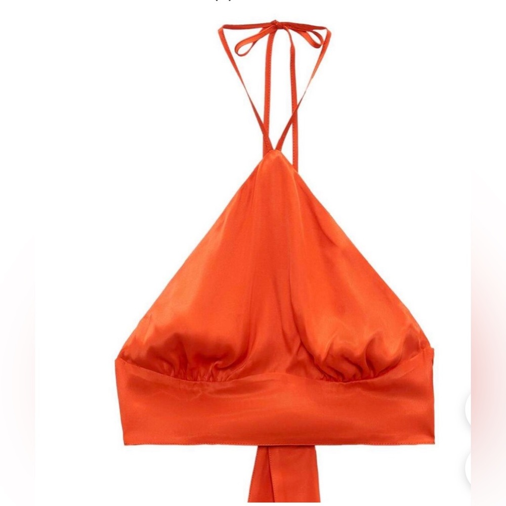 Zara Orange Satin Halter Tank Top